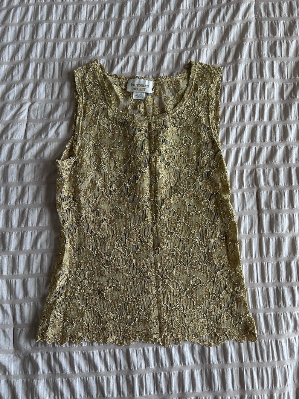 Victoria's Secret Vintage Gold Sheer Lace Sleeveless Top (M)